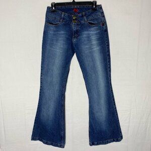 Vintage Y2K Pure 7 Dark Med Wash Mid Rise Flare Leg Jeans 28